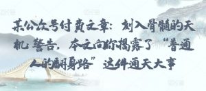 某公众号付费文章:刻入骨髓的天机: 警告,本文向你揭露了 “普通人的翻身路” 这件通天大事-风淘社