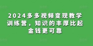 2024多多视频变现教学训练营,知识的丰厚比起金钱更可靠-风淘社