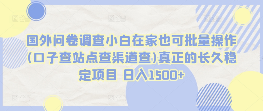国外问卷调查小白在家也可批量操作(口子查站点查渠道查)真正的长久稳定项目 日入1500+【揭秘】-风淘社