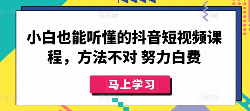 小白也能听懂的抖音短视频课程，方法不对 努力白费-风淘社