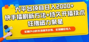 大平台项目日入2000+,快手播剧新方法+持久开播技术,狂撸磁力聚星【揭秘】-风淘社