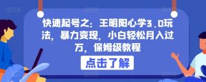快速起号之:王明阳心学3.0玩法,暴力变现,小白轻松月入过万,保姆级教程【揭秘】-风淘社