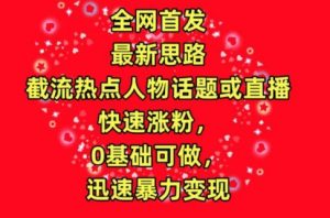 全网首发，截流热点人物话题或直播，快速涨粉，0基础可做，迅速暴力变现【揭秘】-风淘社