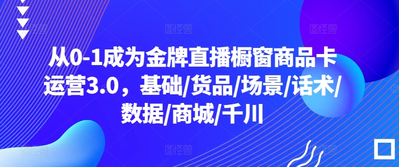 从0-1成为金牌直播橱窗商品卡运营3.0，基础/货品/场景/话术/数据/商城/千川-风淘社