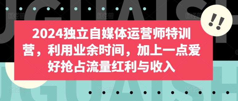 2024独立自媒体运营师特训营,利用业余时间,加上一点爱好抢占流量红利与收入-风淘社