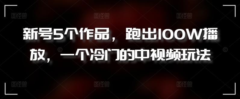 新号5个作品,跑出100W播放,一个冷门的中视频玩法【揭秘】-风淘社