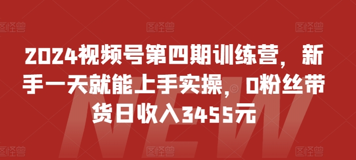 2024视频号第四期训练营,新手一天就能上手实操,0粉丝带货日收入3455元-风淘社