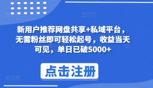 新用户推荐网盘共享+私域平台，无需粉丝即可轻松起号，收益当天可见，单日已破5000+【揭秘】-风淘社