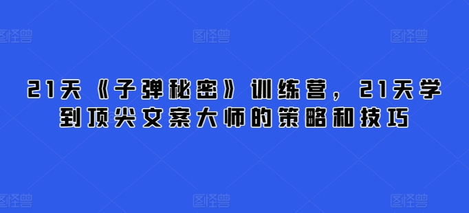 21天《子弹秘密》训练营,21天学到顶尖文案大师的策略和技巧-风淘社