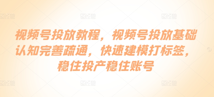 视频号投放教程,视频号投放基础认知完善疏通,快速建模打标签,稳住投产稳住账号-风淘社