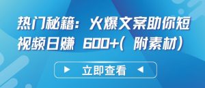 热门秘籍:火爆文案助你短视频日赚 600+(附素材)【揭秘】-风淘社