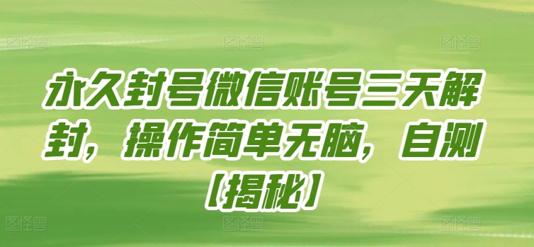 永久封号微信账号三天解封，操作简单无脑，自测【揭秘】-风淘社