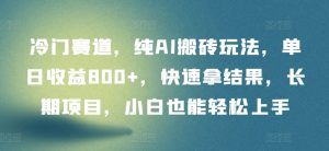 冷门赛道,纯AI搬砖玩法,单日收益800+,快速拿结果,长期项目,小白也能轻松上手【揭秘】-风淘社