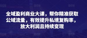 全域盈利商业大课，帮你精准获取公域流量，有效提升私境复购率，放大利润且持续变现-风淘社