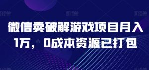 微信卖破解游戏项目月入1万,0成本资源已打包【揭秘】-风淘社