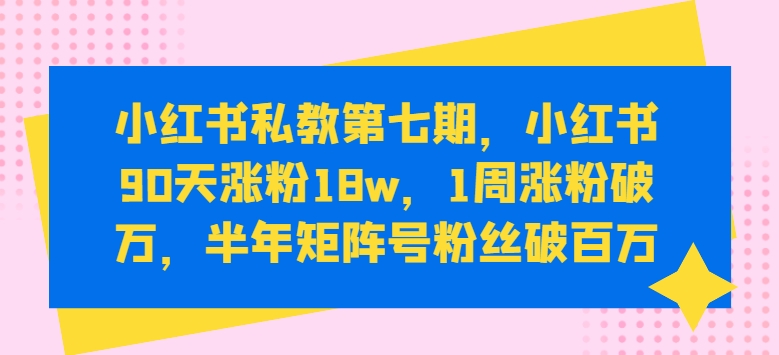 小红书私教第七期,小红书90天涨粉18w,1周涨粉破万,半年矩阵号粉丝破百万-风淘社