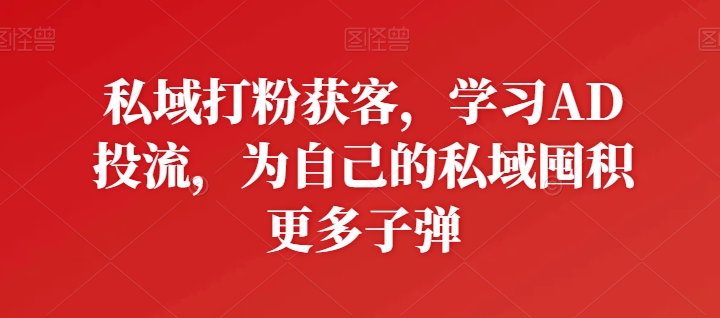 私域打粉获客，学习AD投流，为自己的私域囤积更多子弹-风淘社