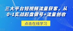 三大平台短视频流量获客,从0-1实战起盘做号+流量创收-风淘社