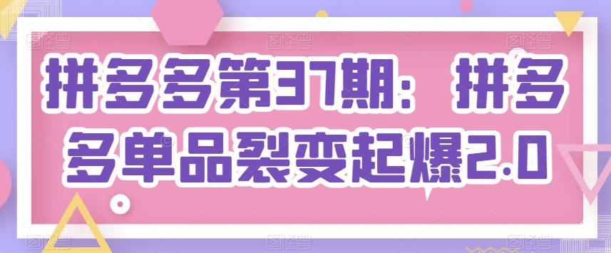 拼多多第37期：拼多多单品裂变起爆2.0-风淘社