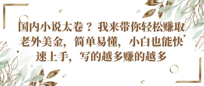国内小说太卷 ?带你轻松赚取老外美金,简单易懂,小白也能快速上手,写的越多赚的越多【揭秘】-风淘社