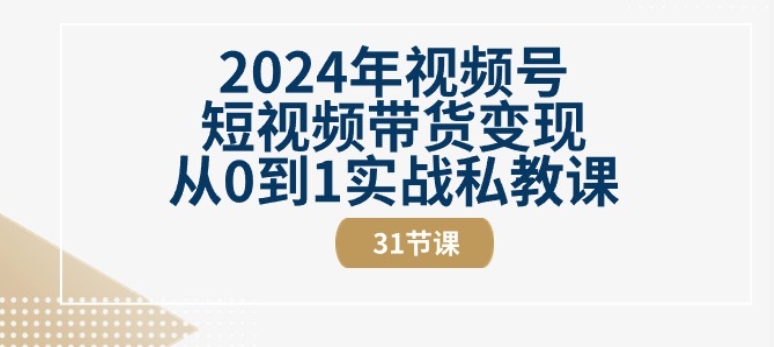 2024年视频号短视频带货变现从0到1实战私教课(31节视频课)-风淘社
