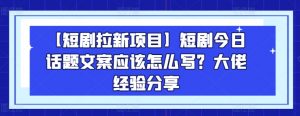 【短剧拉新项目】短剧今日话题文案应该怎么写？大佬经验分享-风淘社
