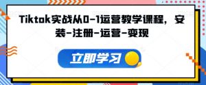Tiktok实战从0-1运营教学课程，安装-注册-运营-变现-风淘社