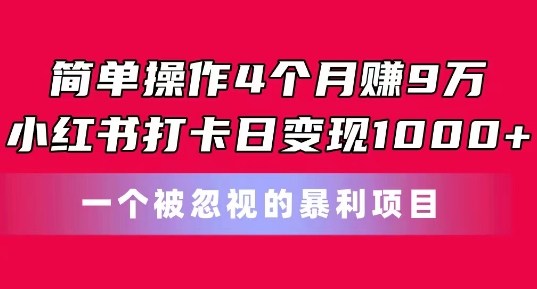简单操作4个月赚9w,小红书打卡日变现1k,一个被忽视的暴力项目【揭秘】-风淘社