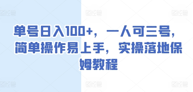 单号日入100+，一人可三号，简单操作易上手，实操落地保姆教程【揭秘】-风淘社