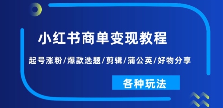 小红书商单变现教程:起号涨粉/爆款选题/剪辑/蒲公英/好物分享/各种玩法-风淘社