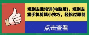 短剧去重培训(电脑版),短剧去重手机剪辑小技巧,轻松过原创-风淘社