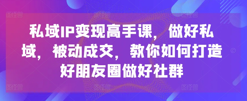 私域IP变现高手课,做好私域,被动成交,教你如何打造好朋友圈做好社群-风淘社