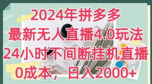 2024年拼多多最新无人直播4.0玩法,24小时不间断挂机直播,0成本,日入2k【揭秘】-风淘社