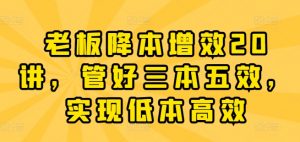 老板降本增效20讲,管好三本五效,实现低本高效-风淘社