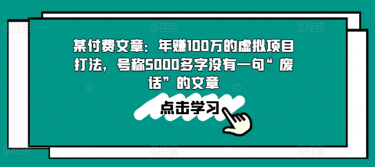 某付费文章:年赚100w的虚拟项目打法,号称5000多字没有一句“废话”的文章-风淘社