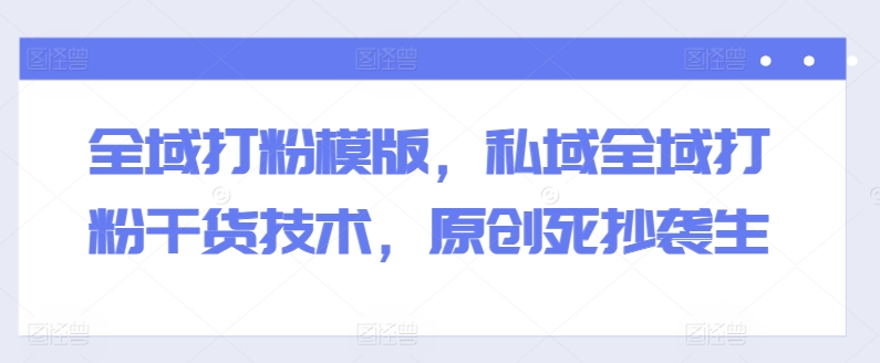 全域打粉模版,私域全域打粉干货技术,原创死抄袭生-风淘社