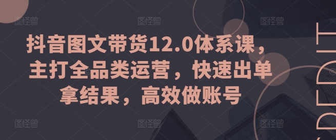 抖音图文带货12.0体系课,主打全品类运营,快速出单拿结果,高效做账号-风淘社