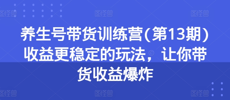 养生号带货训练营(第13期)收益更稳定的玩法,让你带货收益爆炸-风淘社
