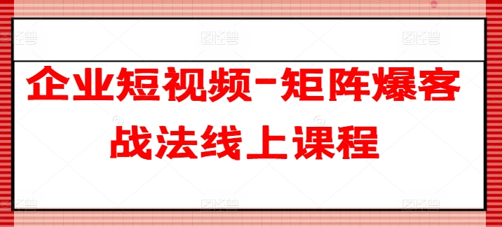 企业短视频-矩阵爆客战法线上课程-风淘社