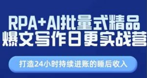 RPA+AI批量式精品爆文写作日更实战营,打造24小时持续进账的睡后收入-风淘社