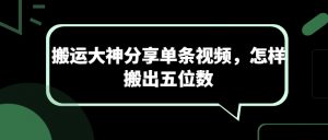 搬运大神分享单条视频，怎样搬出五位数-风淘社