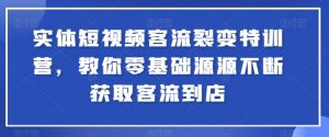 实体短视频客流裂变特训营,教你零基础源源不断获取客流到店-风淘社