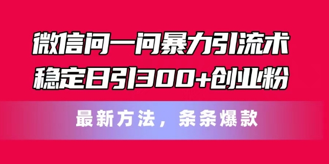 微信问一问暴力引流术，稳定日引300+创业粉，最新方法，条条爆款【揭秘】-风淘社