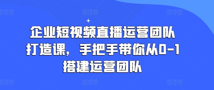 企业短视频直播运营团队打造课,手把手带你从0-1搭建运营团队-风淘社