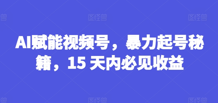 AI赋能视频号，暴力起号秘籍，15 天内必见收益【揭秘】-风淘社