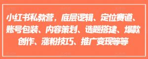 小红书私教营,底层逻辑、定位赛道、账号包装、内容策划、选题搭建、爆款创作、涨粉技巧、推广变现等等-风淘社