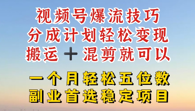 视频号爆流技巧，分成计划轻松变现，搬运 +混剪就可以，一个月轻松五位数稳定项目【揭秘】-风淘社