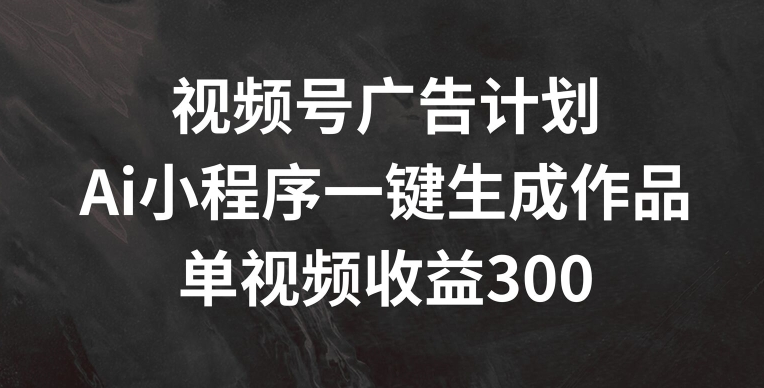 视频号广告计划,AI小程序一键生成作品, 单视频收益300+【揭秘】-风淘社