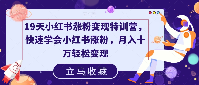 19天小红书涨粉变现特训营,快速学会小红书涨粉,月入十万轻松变现-风淘社