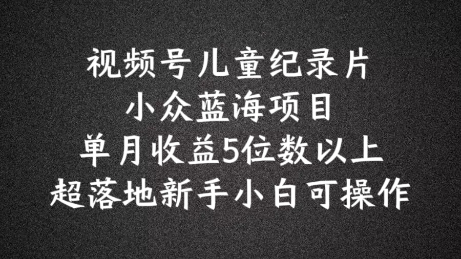 2024蓝海项目视频号儿童纪录片科普,单月收益5位数以上,新手小白可操作【揭秘】-风淘社